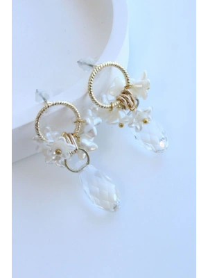 Passion Petal Çok Renkli İncili Çiçekli Kadın Küpe