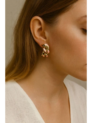 Zincir Model Renkli Mineli Halka Tasarım Kadın Çelik Küpe