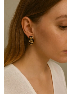 Zincir Model Renkli Mineli Halka Tasarım Kadın Çelik Küpe