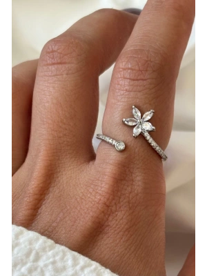 İthal Seri Zarif Zirkon Taşlı Sarmal Lotus Çiçeği Tasarım Ayarlanabilir Kadın Çelik Yüzük