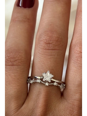 İthal Seri Zarif Zirkon Taşlı Yıldız Rüyası Tasarım Ayarlanabilir Kadın Çelik Yüzük