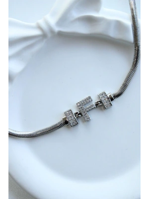 İthal Seri F Harfi Balık Sırtı Zincirli Kadın Çelik Bileklik Kararmaz Renk Atmaz