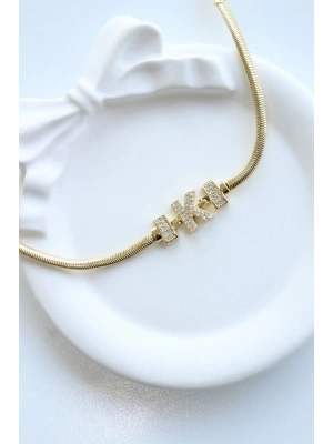 İthal Seri K Harfi Balık Sırtı Zincirli Kadın Çelik Bileklik Kararmaz Renk Atmaz