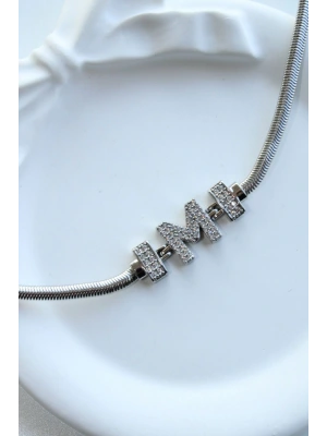 İthal Seri M Harfi Balık Sırtı Zincirli Kadın Çelik Bileklik Kararmaz Renk Atmaz