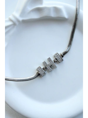 İthal Seri H Harfi Balık Sırtı Zincirli Kadın Çelik Bileklik Kararmaz Renk Atmaz