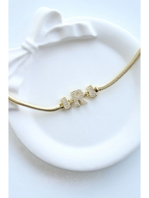 İthal Seri R Harfi Balık Sırtı Zincirli Kadın Çelik Bileklik Kararmaz Renk Atmaz