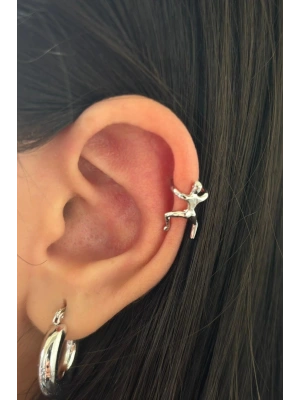 Premium Seri Tırmanan Çöp Adam Model Tasarım Sıkıştırmalı Earcuff Çelik Kıkırdak Küpe