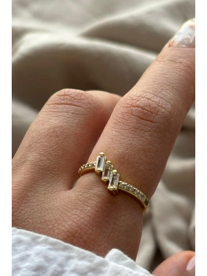 Trinity Üçlü Sıralı Baget Taşlı Ayarlanabilir Kadın Yüzük