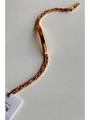 Özel Seri Zirkon Taşlı Künye Tasarım Rose Renk Xuping Kadın Çelik Bileklik