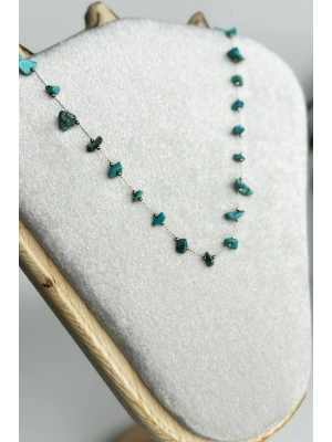 Firuze Taşlı Toplu Zincir Tasarım 45 Cm Kadın Çelik Kolye