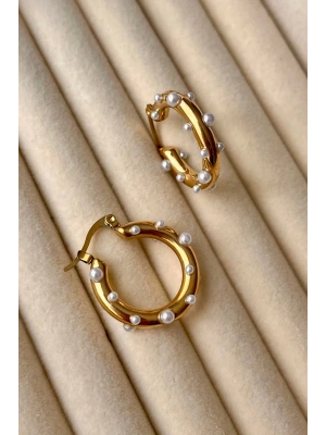 Özel Seri Pearl Hoop Glow Halka Tasarım Kadın Çelik Küpe