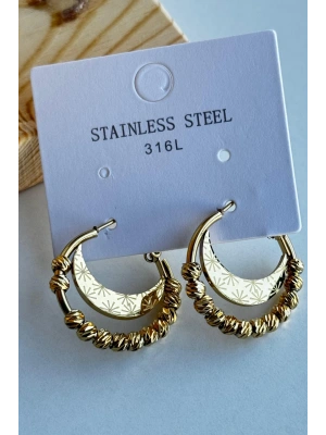 Özel Seri Stellar Moon Halka Tasarım Dorika Top Detaylı Kadın Çelik Küpe