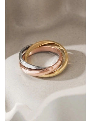 Premıum Seri Trinity Tasarım 3lü İç içe Geçmiş Numaralı Kadın Çelik Stres Yüzüğü