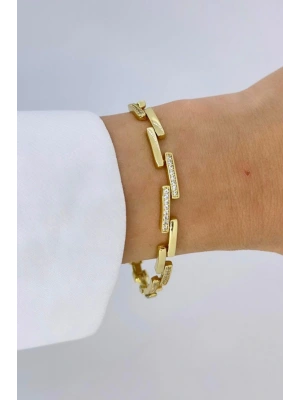 Crystal Linkage Kuyumcu İşçiliği 14K Altın Kaplama Premium Seri Kadın Çelik Bileklik