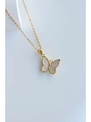 Exclusive Seri Mineli Kelebek Model Kadın Çelik Kolye 316 L Paslanmaz Kararma Yapmaz