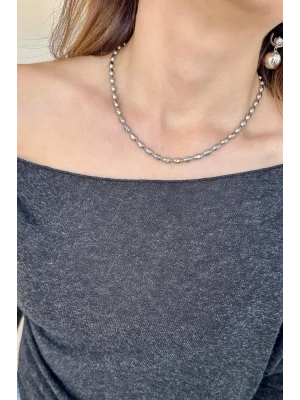 Exclusive Seri Oval Kesim Top Zincir Model Kadın Çelik Kolye