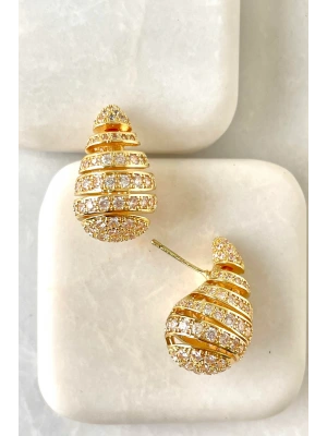 Exclusive Seri Zirkon Taşlı Gold Renk Model Kararma Yapmayan Kadın Şık Küpe