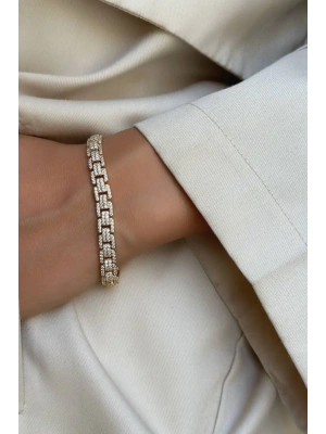 Golden Frame Kuyumcu İşçiliği 14K Altın Kaplama Premium Seri Kadın Çelik Bileklik