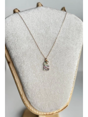 Mystic Snake Renkli Taşlı Yılan Tasarım Renk Atmaz Kararmaz Kadın Çelik Kolye