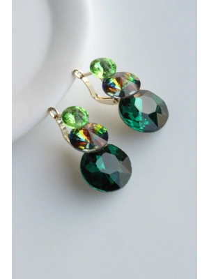 Özel Seri 3lü Oval Zirkon Taşlı Çok Renkli Klipsli Abiye Kadın Çelik Küpe