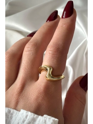 Özel Seri Cilalı Dalgalı Asimetrik Model Bombe Tasarım Ayarlanabilir Kadın Yüzük