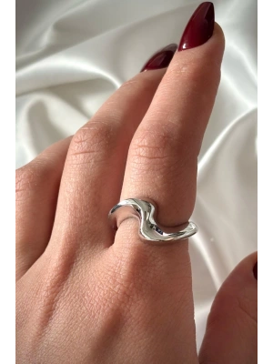Özel Seri Cilalı Dalgalı Asimetrik Model Bombe Tasarım Ayarlanabilir Kadın Yüzük