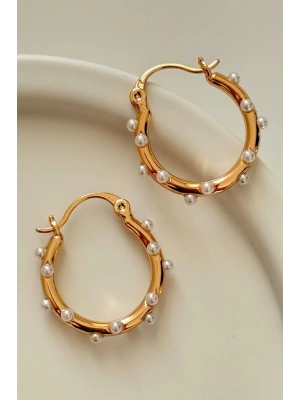 Özel Seri Pearl Hoop Glow Halka Tasarım Kadın Çelik Küpe