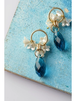 Passion Petal Çok Renkli İncili Çiçekli Kadın Çelik Küpe