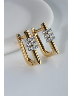 Premium Seri İthal Beyaz Zirkon Taş Detay Köşeli Halka Model Kararmayan Şık Minimal Kadın Gold Küpe