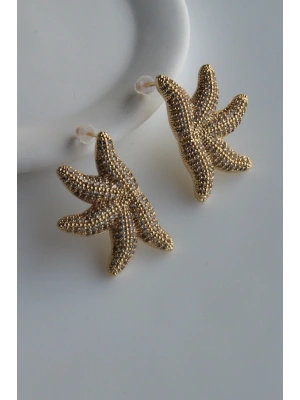 Premium Seri İthal Zirkon Taş Kaplama Deniz Yıldızı Model Kararmayan Şık Tasarım Kadın Küpe