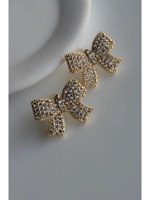 Premium Seri İthal Zirkon Taş Kaplama Fiyonk Model Kararmayan Şık Tasarım Gold Renk Kadın Küpe