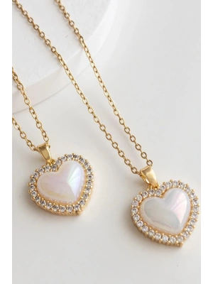 Premium Seri Kalp Model Çevresi Zirkon Taş Detay Kadın Çelik Kolye 316 L Paslanmaz Kararmaz