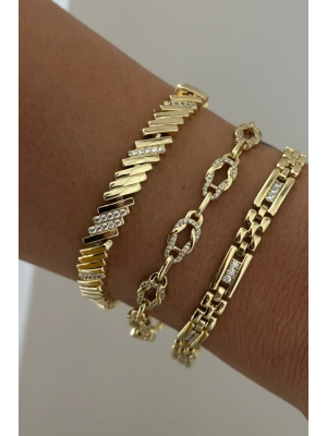 Premıum Seri Lıora Tasarım Yatay Çizgi Görünüm Zirkon Taşlı 14K Xuping Kadın Çelik Bileklik