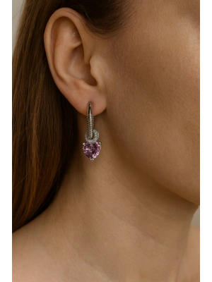 Premium Seri Pembe Kalp Model Sallantılı Kadın Çelik Küpe