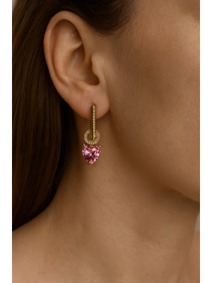 Premium Seri Pembe Kalp Model Sallantılı Kadın Çelik Küpe