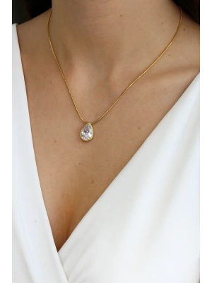 Premium Seri Zarif Damla Model Kadın Çelik Kolye