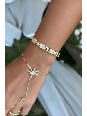 Radiant Blocks Kuyumcu İşçiliği 14K Altın Kaplama Premium Seri Kadın Çelik Bileklik