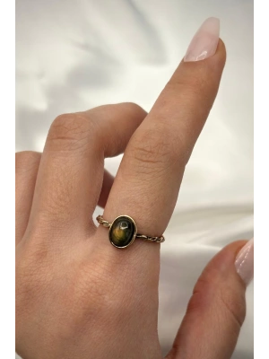 Vintage Seri Ayarlanabilir Paslanmaz Kararmaz Burgu Elips Tasarım Labradorit Doğal Taş Bronz Yüzük