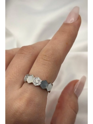 VIP %100 İthal Petek Tasarım Zirkon Taşlı Model Kararmaz Ayarlanabilir Kadın Çelik Yüzük