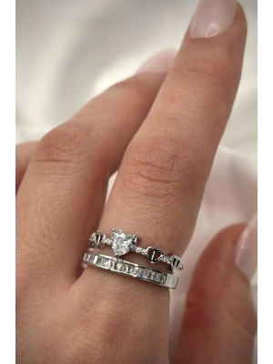 VIP %100 İthal Yüksek Kalp Taşlı 2li Yarım Tur Model Ayarlanabilir Kadın Çelik Yüzük