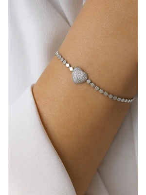 V.İ.P Seri Ezme Zincirli Full Taşlı Kalp Model Renk Atmaz Kararmaz Garantili Kadın Çelik Bileklik