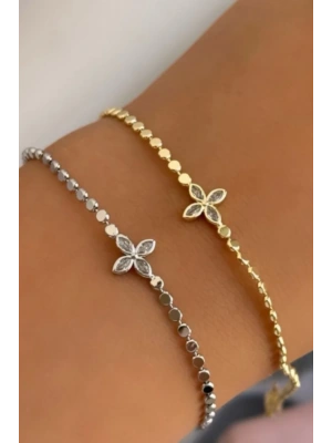 V.İ.P Seri Ezme Zincirli Yonca Çiçek Model Renk Atmaz Kararmaz Garantili Kadın Çelik Bileklik