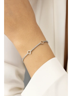 V.İ.P Seri Full Taşlı Su Yolu Çoklu İçi Boş Yonca Renk Atmaz Kararmaz Garantili Kadın Çelik Bileklik