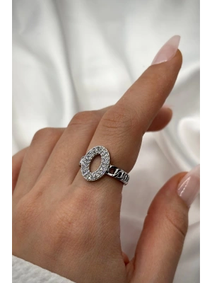 Yeni Sezon Elips Tasarım Full Zirkon Taşlı Kolları Zincir Model Ayarlanabilir Kadın Yüzük