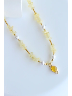 Yeni Sezon Incili Altın Renk Boncuklu 2 Cm Oval Uçlu 45 Cm Tasarım Bijuteri Doğal Taş Kolye