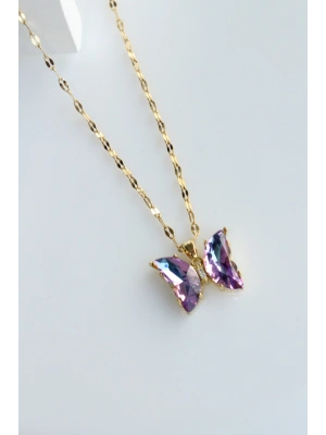 Yeni Sezon Kelebek Tasarım Gold Kaplama Kadın Çelik Kolye