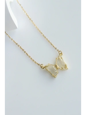 Yeni Sezon Kelebek Tasarım Gold Kaplama Kadın Çelik Kolye