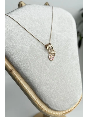 Yeni Sezon Pembe Gül Motifli Kadın Çelik Kolye