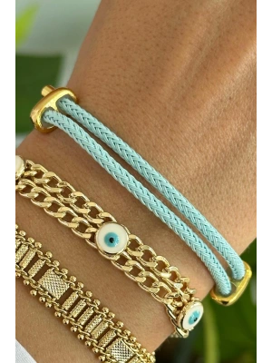 Yeni Sezon Renkli Ayarlanabilir Çelik Detaylı Örme İp Bileklik