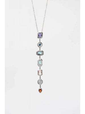 Yeni Sezon Ünlü Model Renkli Taşlı Özel Y Tasarım Kadın Çelik Kolye